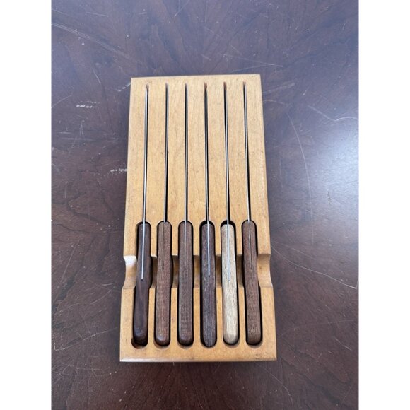 VTG Mix Knife Set 5pc Robinson Everbrite Surgical Stainless Steel Wood USA - Picture 2 of 8